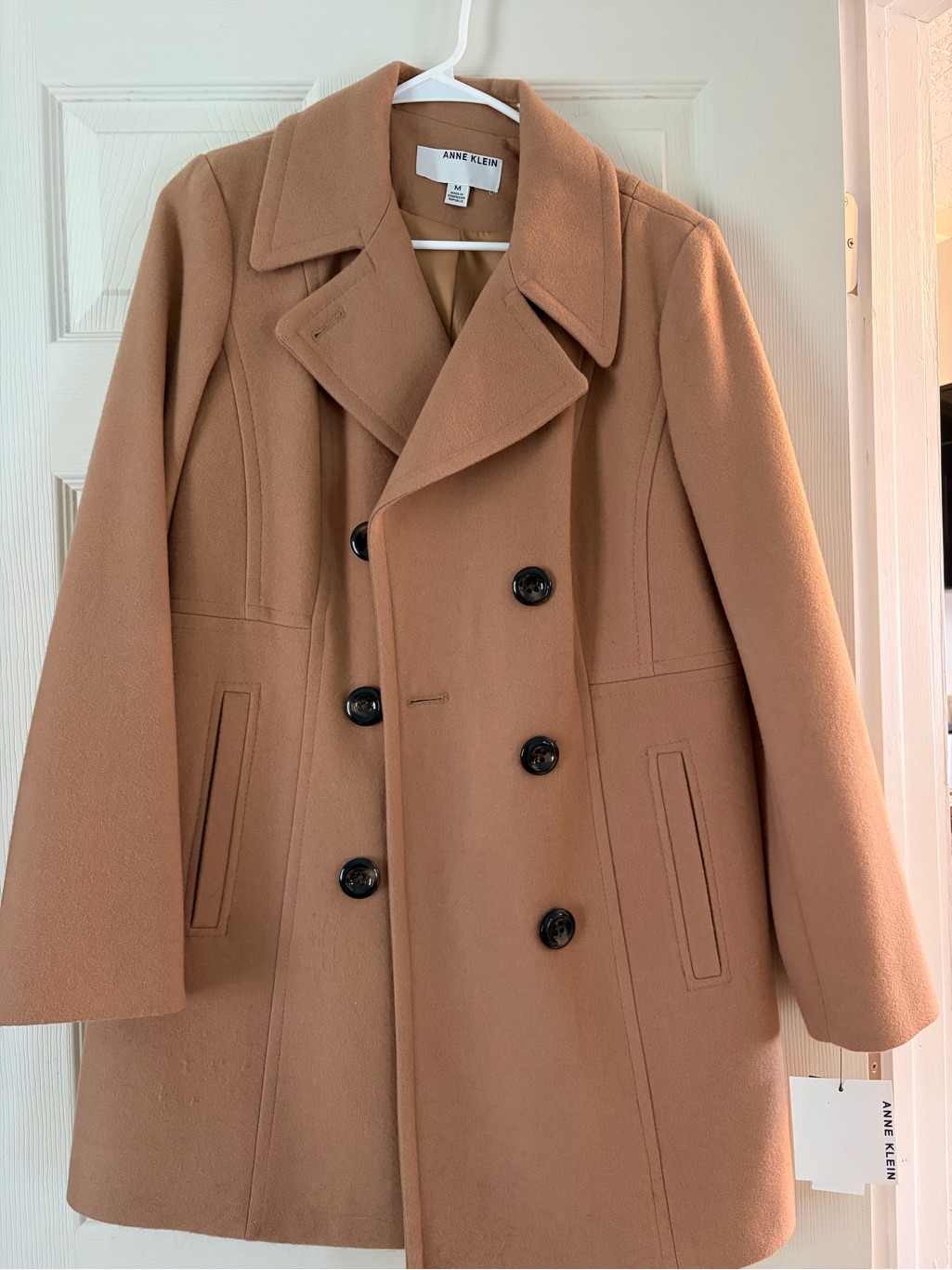 Anne Klein Camel Tan Double-Breasted Trench Coat